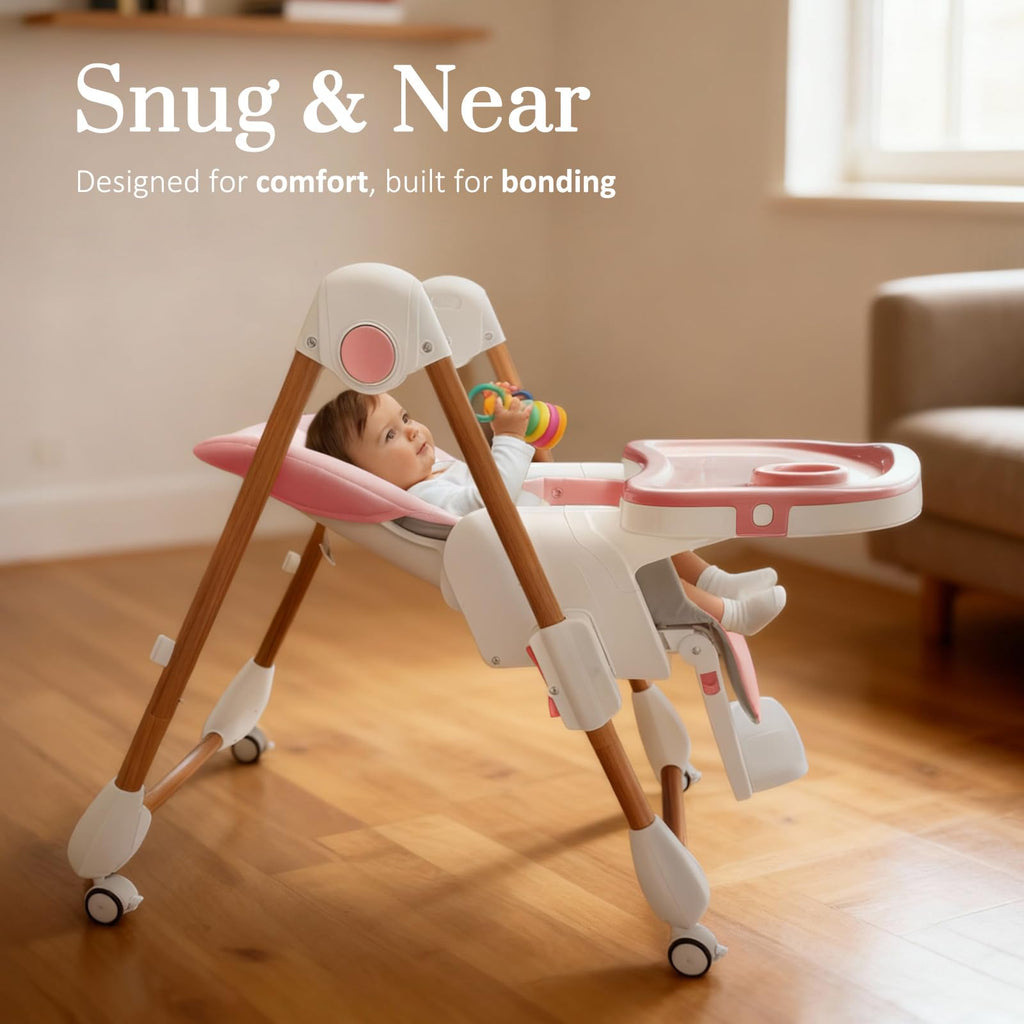 Mallify Foldable High Chairs for Babies and Toddlers, 3-in-1 Convertible Baby High Chair with Removable Soft Cushion and Tray, Adjustable Height & Recline, Lockable Wheels, Dark Blue