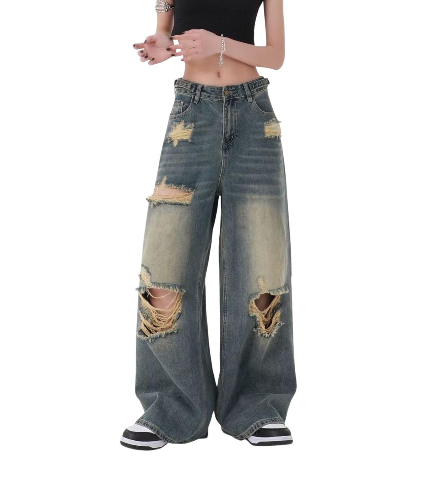 Baggy Jeans for Women Men Ripped Straight Leg Pants High Waisted Distressed Jeans Y2K Grunge Summer Clothes.
