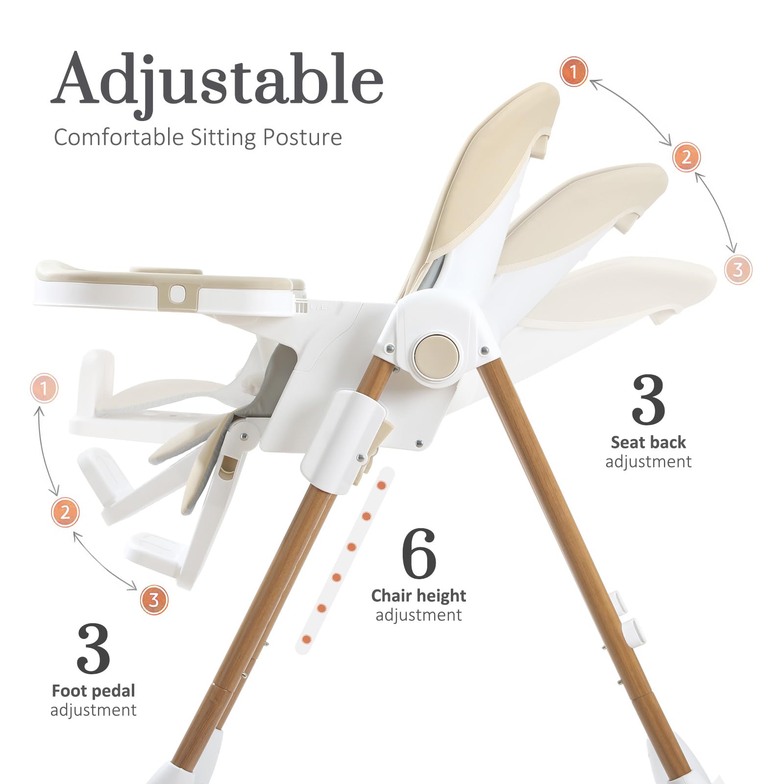 Mallify Foldable High Chairs for Babies and Toddlers, 3-in-1 Convertible Baby High Chair with Removable Soft Cushion and Tray, Adjustable Height & Recline, Lockable Wheels, Dark Blue