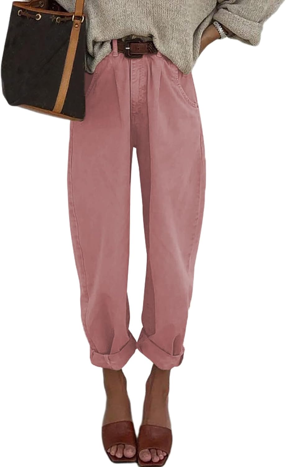 Astylish Womens High Waisted Baggy Jeans Boyfriend Cropped Loose Denim Pants