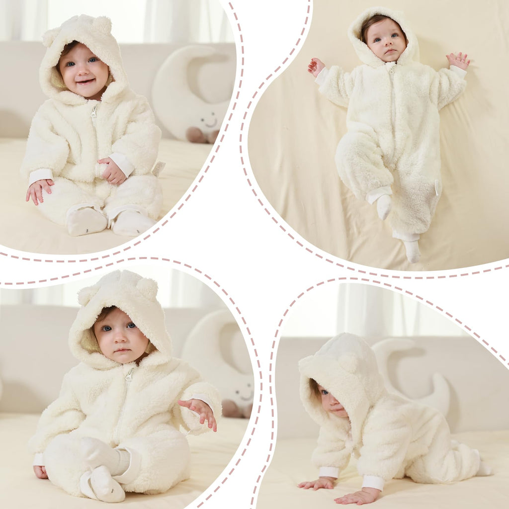 Newborn Baby Bear Outfit Suit Girls Boys Fleece Jumpsuit Romper Hooded Winter Snowsuit Clothes