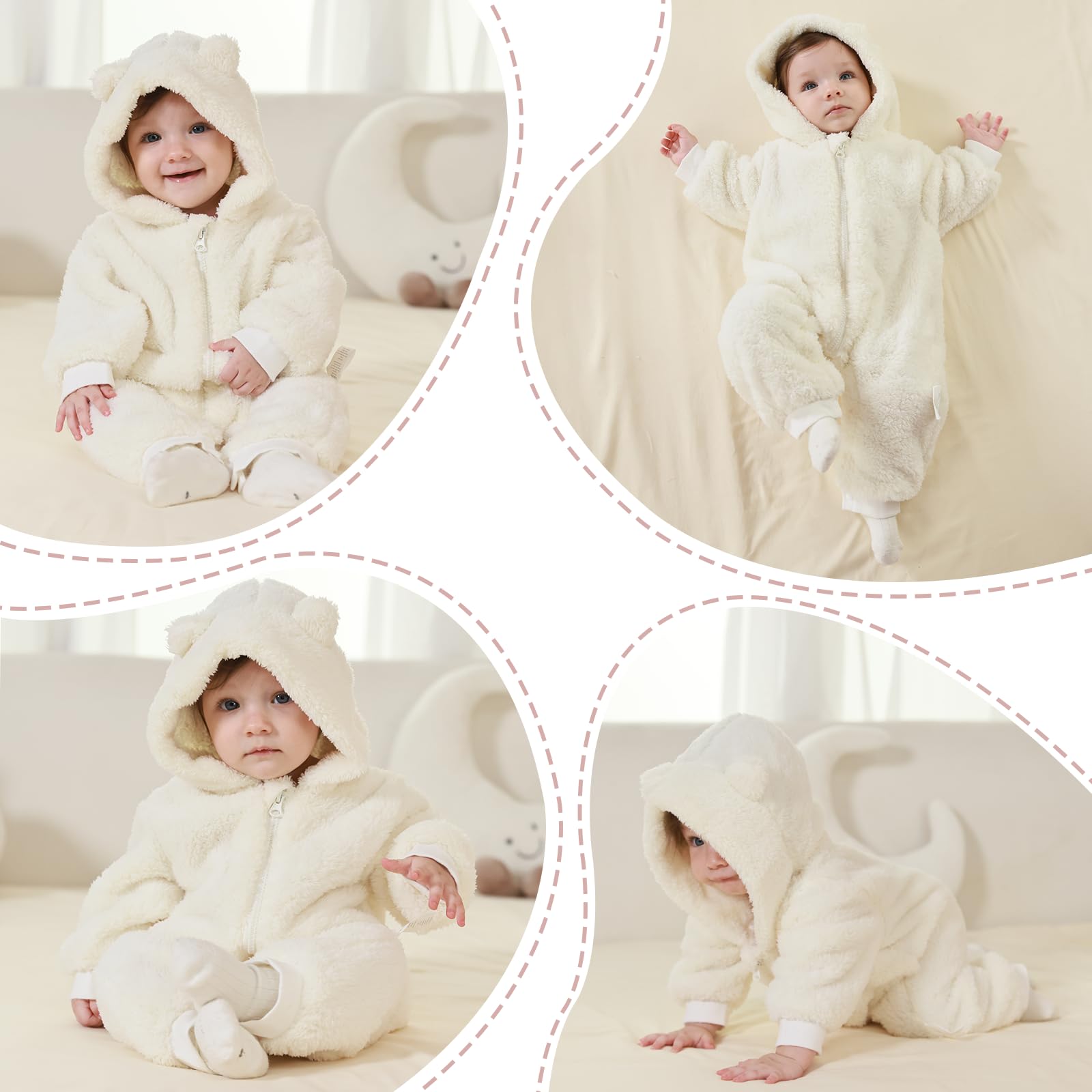 Newborn Baby Bear Outfit Suit Girls Boys Fleece Jumpsuit Romper Hooded Winter Snowsuit Clothes
