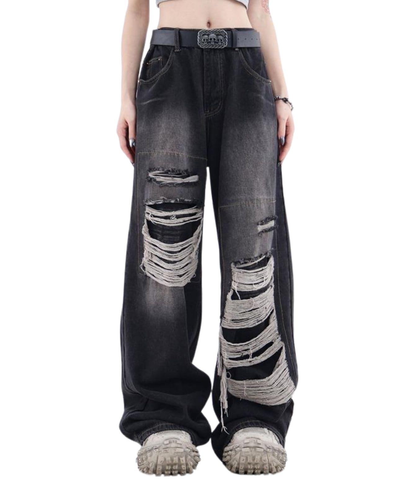 Baggy Jeans for Women Men Ripped Straight Leg Pants High Waisted Distressed Jeans Y2K Grunge Summer Clothes.