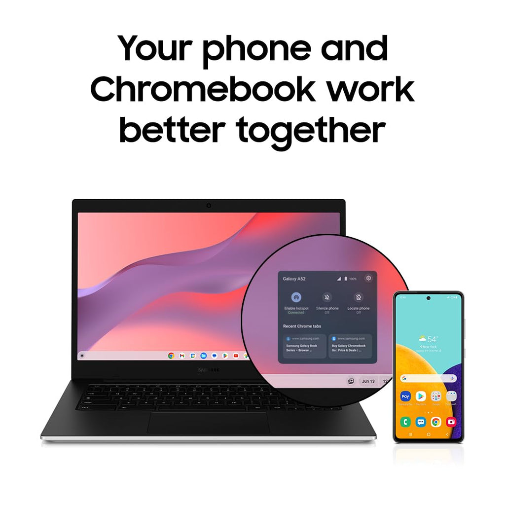 Samsung 14" Galaxy Chromebook Go Laptop PC Computer, Intel Celeron N4500 Processor, 4GB RAM, 64GB Storage, ChromeOS, XE340XDA-KA2US, Student Laptop, Silver