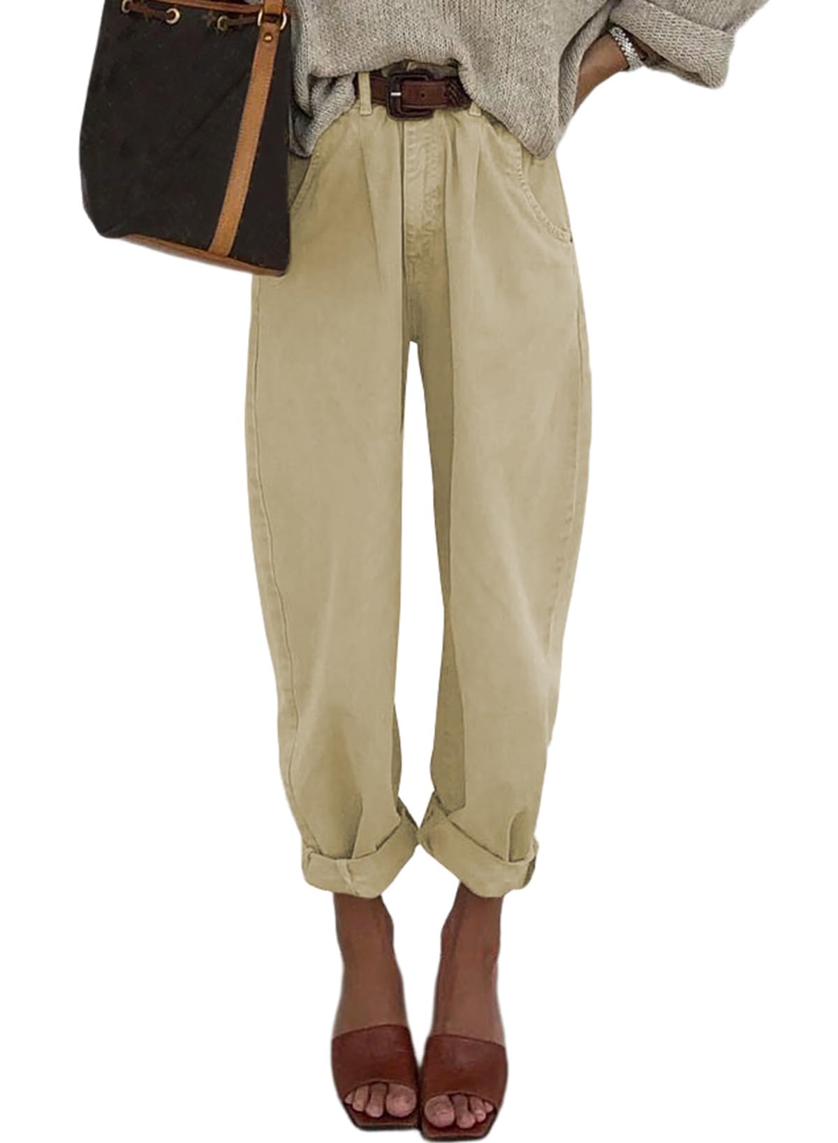 Astylish Womens High Waisted Baggy Jeans Boyfriend Cropped Loose Denim Pants