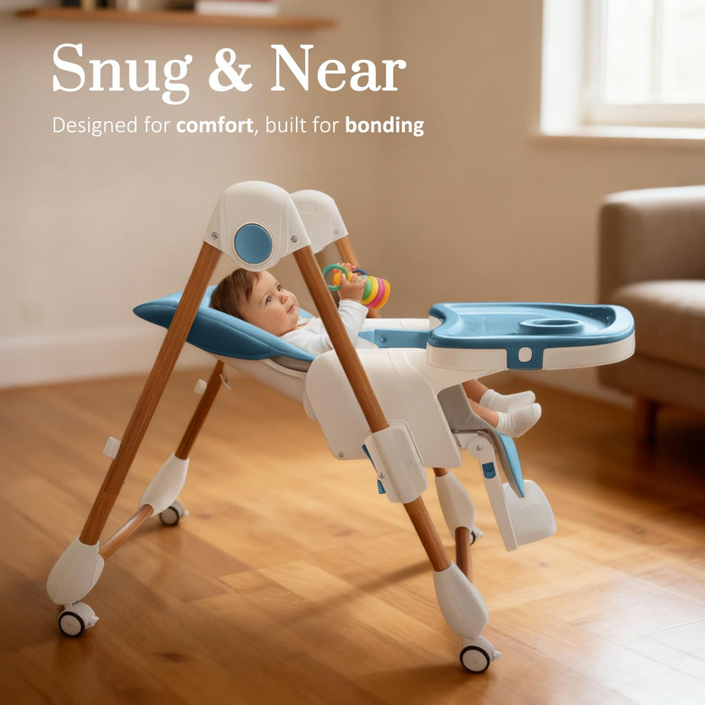 Mallify Foldable High Chairs for Babies and Toddlers, 3-in-1 Convertible Baby High Chair with Removable Soft Cushion and Tray, Adjustable Height & Recline, Lockable Wheels, Dark Blue