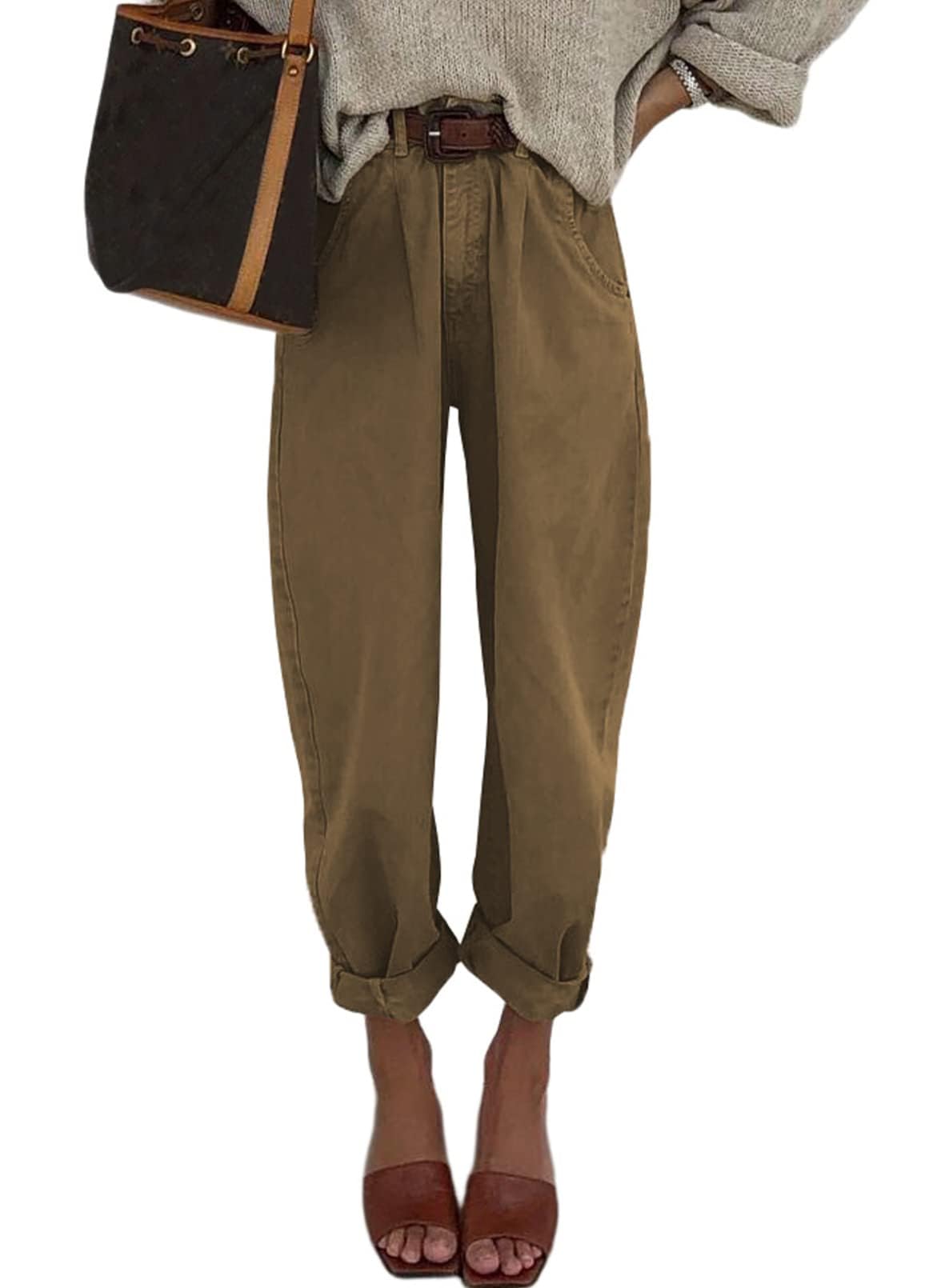 Astylish Womens High Waisted Baggy Jeans Boyfriend Cropped Loose Denim Pants