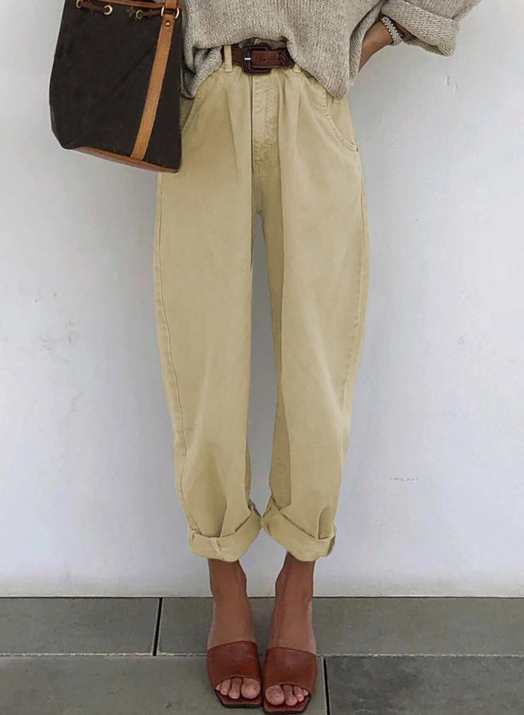 Astylish Womens High Waisted Baggy Jeans Boyfriend Cropped Loose Denim Pants