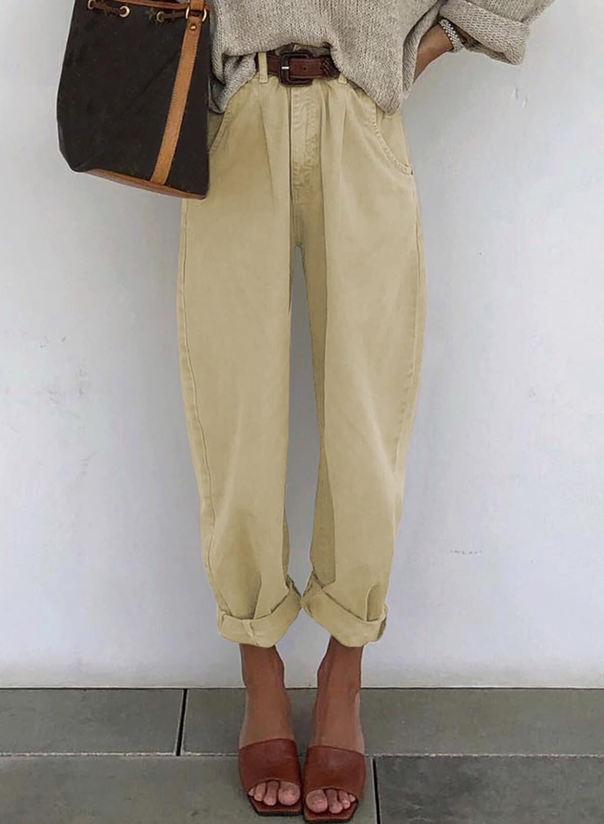 Astylish Womens High Waisted Baggy Jeans Boyfriend Cropped Loose Denim Pants