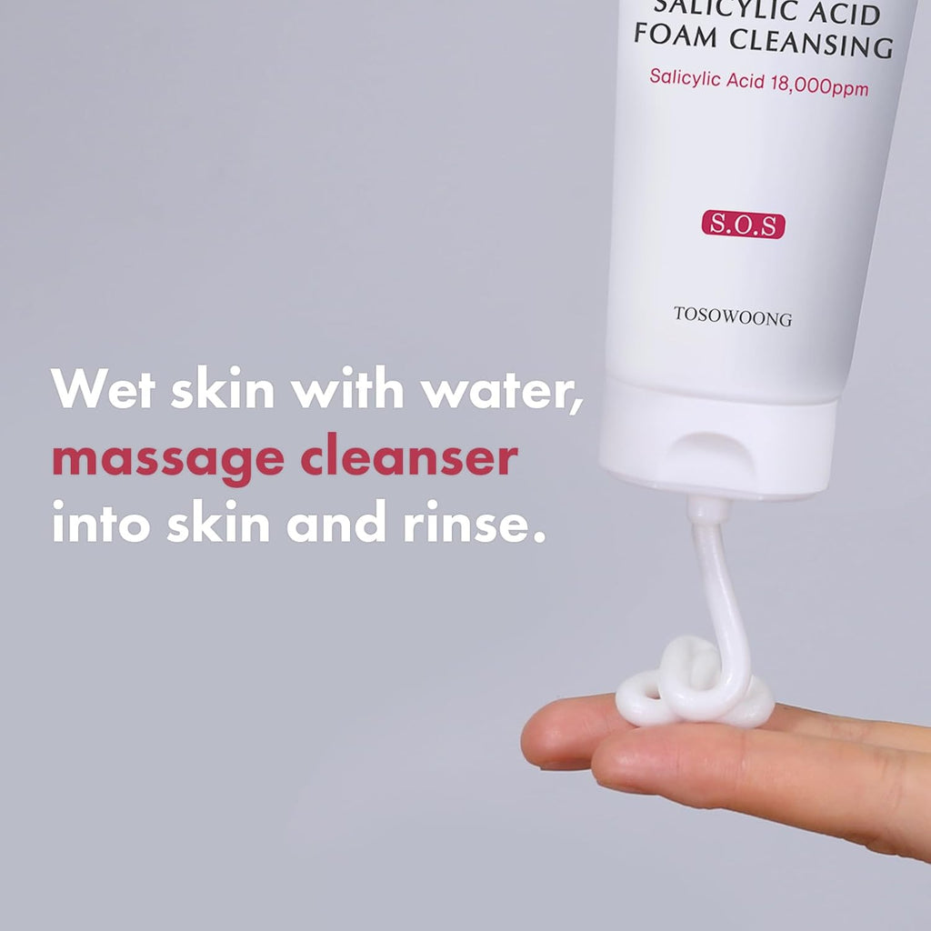 TOSOWOONG Salicylic Acid Foam Cleanser for Oily Skin, 18,000ppm Salicylic Acid, Deep Pore Cleansing, Face Wash For Breakouts, Exfoliating Cleanser, Korean Skin Care, 100ml, 3.38 fl. oz.