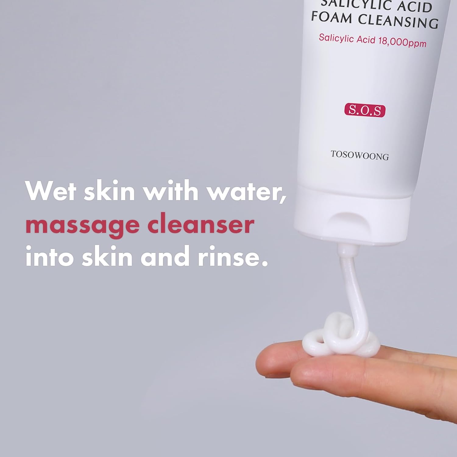 TOSOWOONG Salicylic Acid Foam Cleanser for Oily Skin, 18,000ppm Salicylic Acid, Deep Pore Cleansing, Face Wash For Breakouts, Exfoliating Cleanser, Korean Skin Care, 100ml, 3.38 fl. oz.