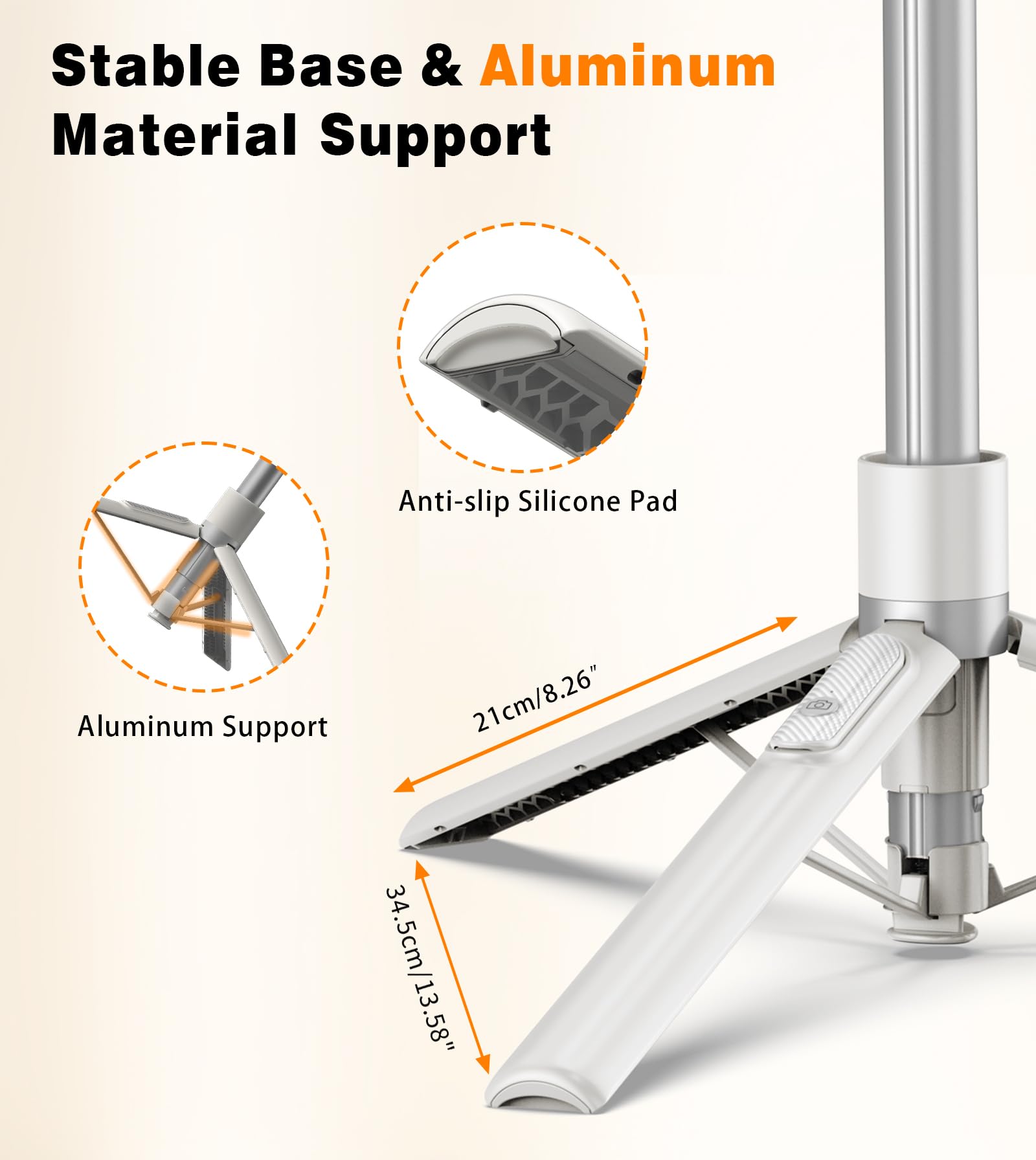 TONEOF 68" Magnetic Selfie Stick Tripod with Aluminum Strong Magnetic Holder for Magsafe, 360° Rotatable Travel Phone Tripod Stand with Metal Ring & Rechargeable Remote for iPhone/Android(Beige Gray)