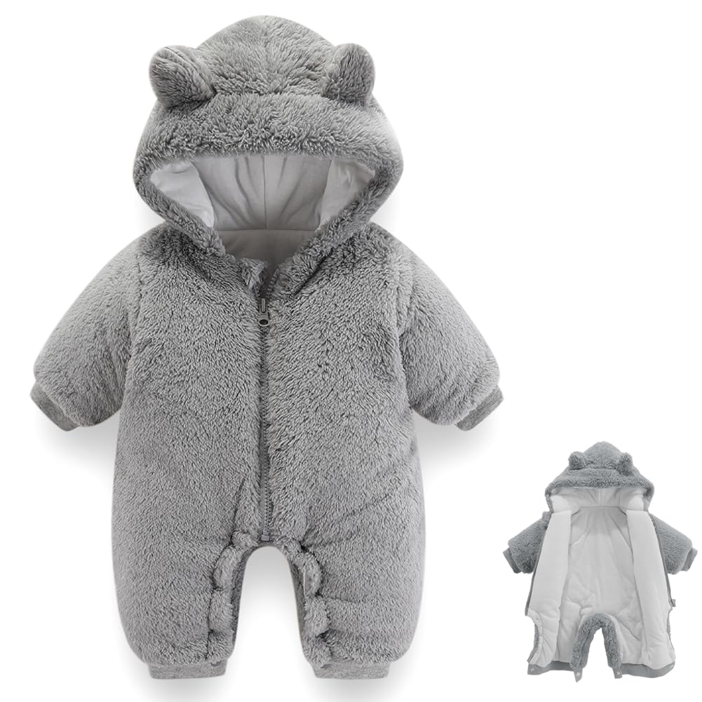 Newborn Baby Bear Outfit Suit Girls Boys Fleece Jumpsuit Romper Hooded Winter Snowsuit Clothes