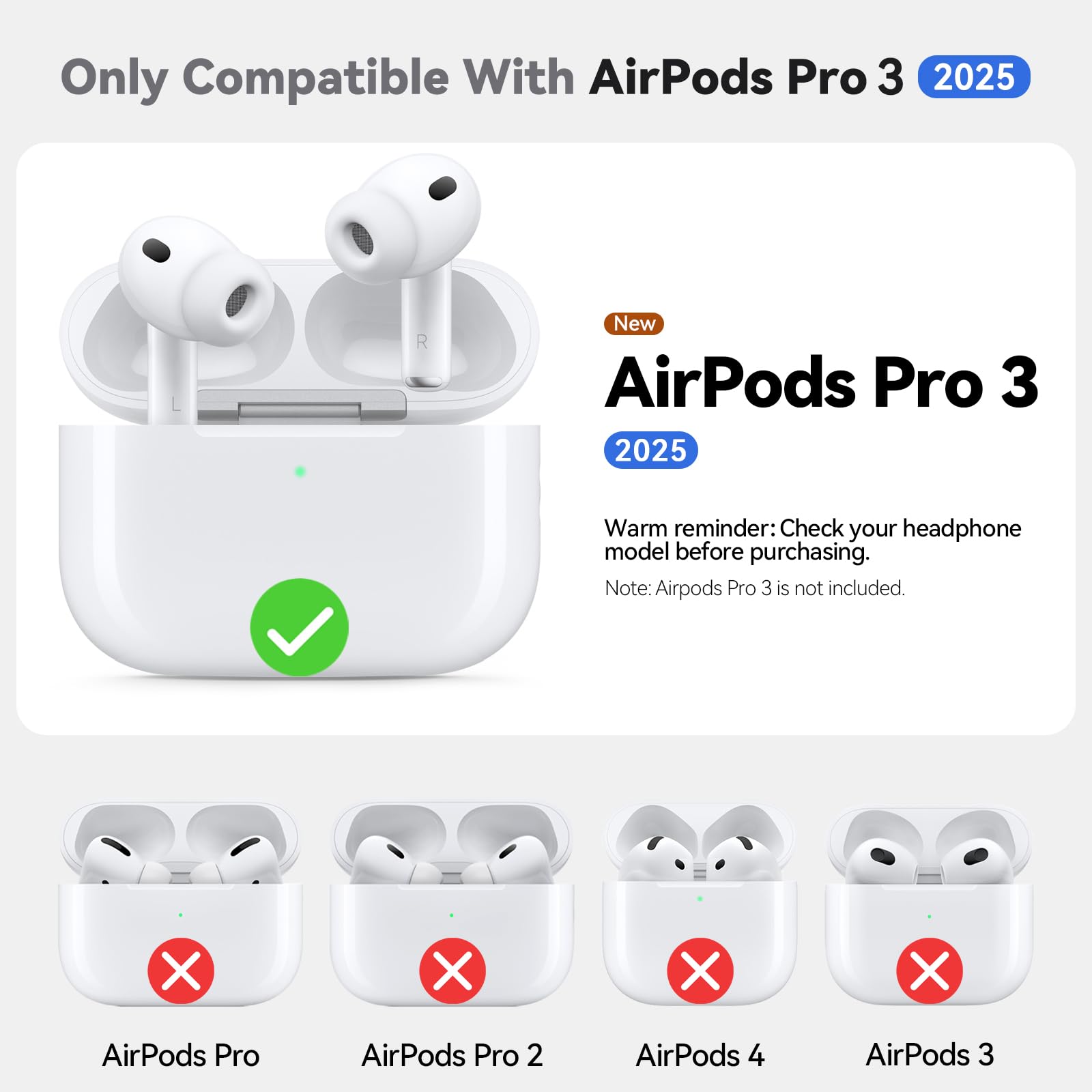 Ljusmicker for AirPods Pro 3 Case 2025 with Cleaner Kit,Soft Silicone Protective Cover for Apple AirPods Pro 3rd Generation Case for Women Men,AirPod Pro 3 CasesAccessories with Keychain-Light Lilac