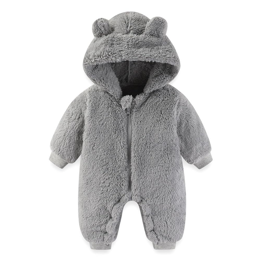 Newborn Baby Bear Outfit Suit Girls Boys Fleece Jumpsuit Romper Hooded Winter Snowsuit Clothes
