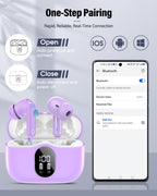 Wireless Earbuds, Bluetooth 5.4 Headphones Bass Stereo, Ear Buds with Noise Cancelling Mic, LED Display in Ear Earphones Clear Calls, IP7 Waterproof Bluetooth Earbuds for Laptop/Phones/Sports, Black