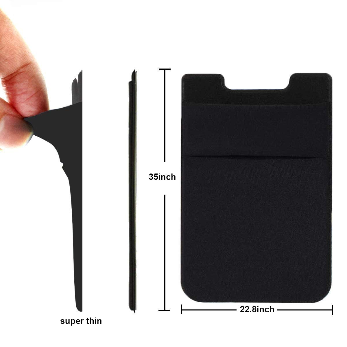 2Pack Adhesive Phone Pocket,Cell Phone Stick On Card Wallet Sleeve,Credit Cards/ID Card Holder Sticker for Back of iPhone,Android and All Smartphones-Black&Grey