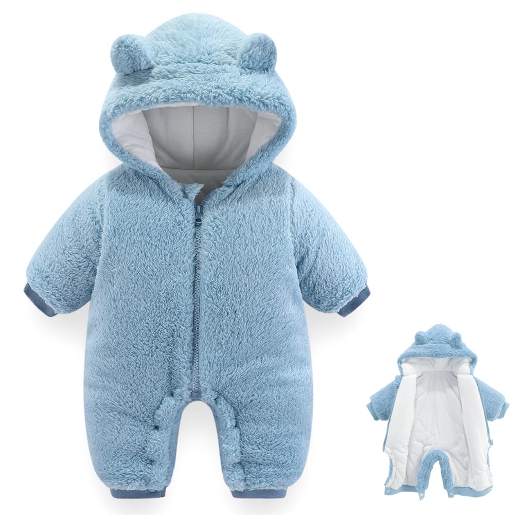 Newborn Baby Bear Outfit Suit Girls Boys Fleece Jumpsuit Romper Hooded Winter Snowsuit Clothes