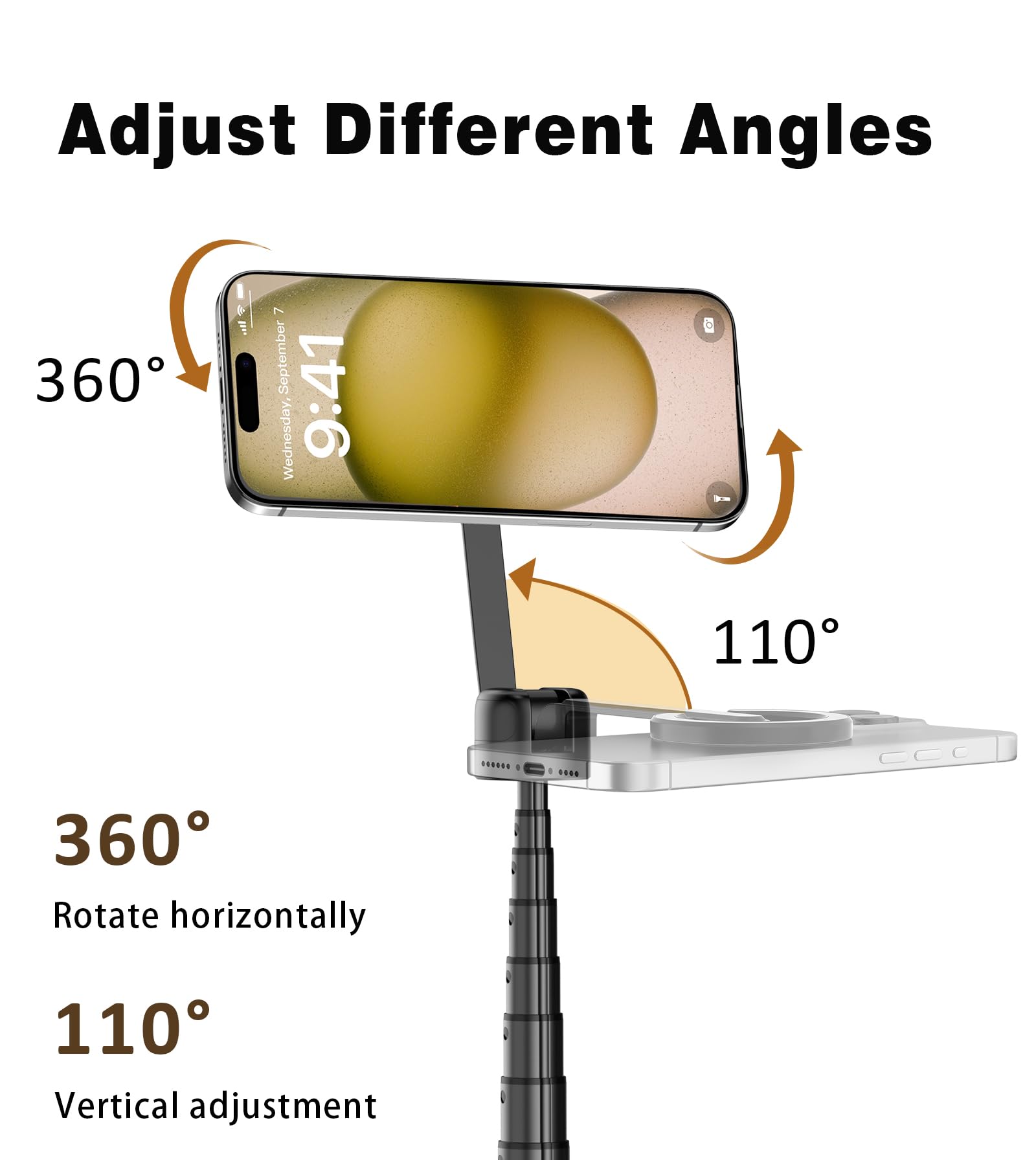 TONEOF 68" Magnetic Selfie Stick Tripod with Aluminum Strong Magnetic Holder for Magsafe, 360° Rotatable Travel Phone Tripod Stand with Metal Ring & Rechargeable Remote for iPhone/Android(Beige Gray)