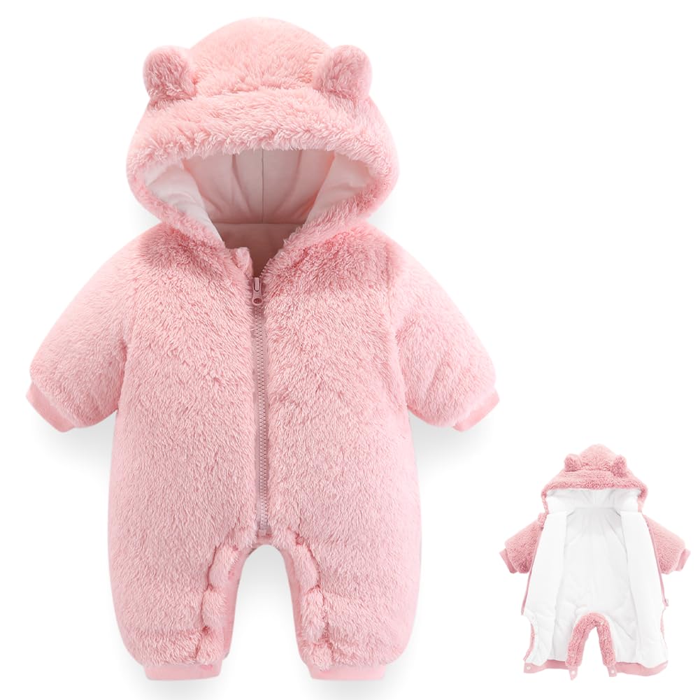 Newborn Baby Bear Outfit Suit Girls Boys Fleece Jumpsuit Romper Hooded Winter Snowsuit Clothes