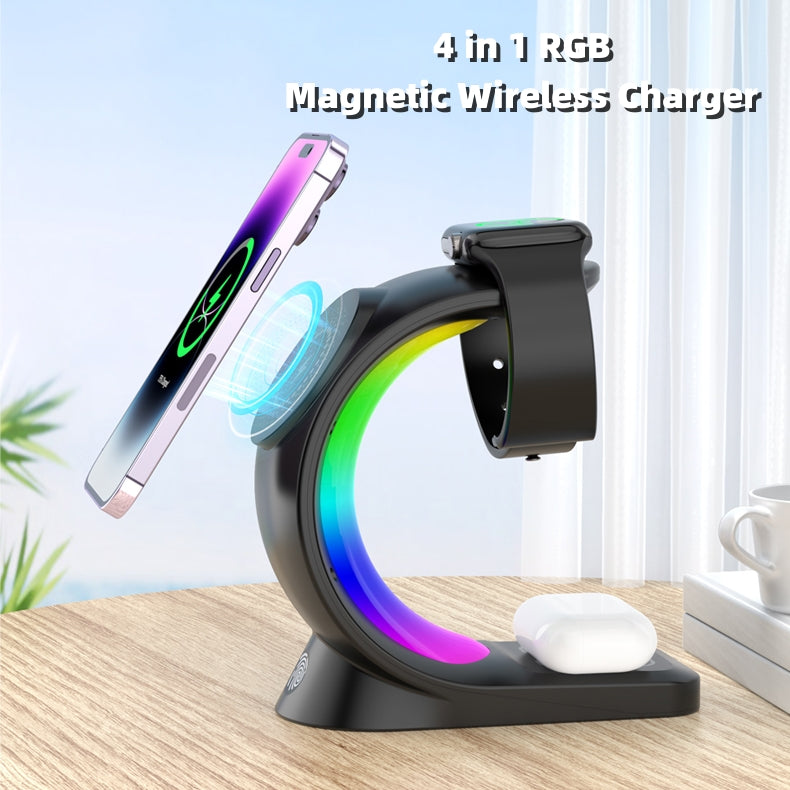 4-in-1 Wireless Charger Stand – Magnetic Fast Charging Dock for iPhone, AirPods & Watch