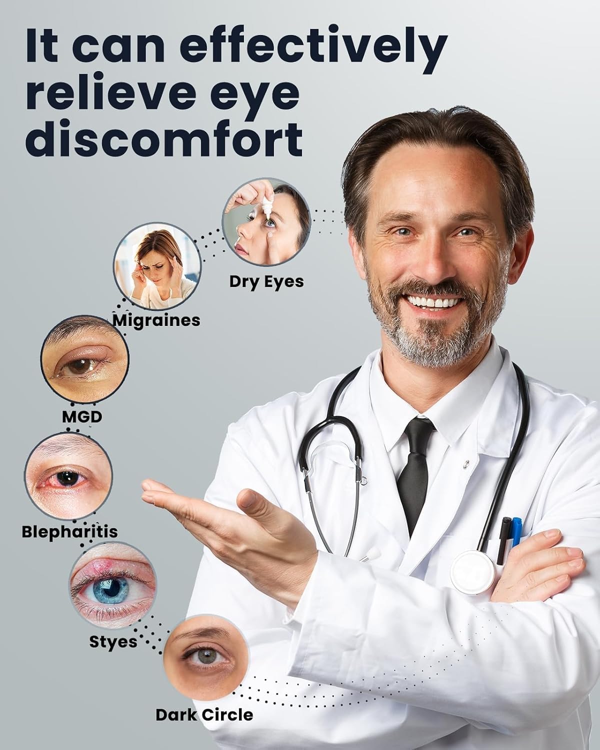 Heated Eye Mask - Cordless Eye Mask for Dry Eyes, FSA - HSA Eligible, Eye Relief, Improved Sleep, Washable Eye Heating pad for Travel and with Replaceable Shell (Gray)