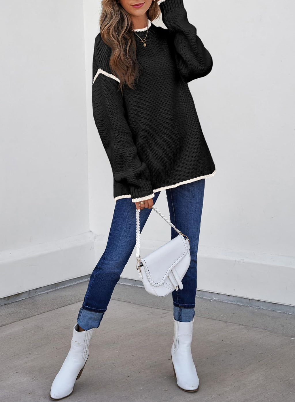 SHEWIN Womens Sweaters Crewneck Long Sleeve Knit Pullover Sweater Casual Fall Tops for Women 2025