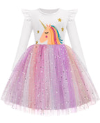 Arshiner Toddler Girls Tutu Dresses Long Sleeve Ruffle Fall Winter Holiday Star Sequin Tulle Dress 2-6Y