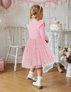 Arshiner Toddler Girls Tutu Dresses Long Sleeve Ruffle Fall Winter Holiday Star Sequin Tulle Dress 2-6Y