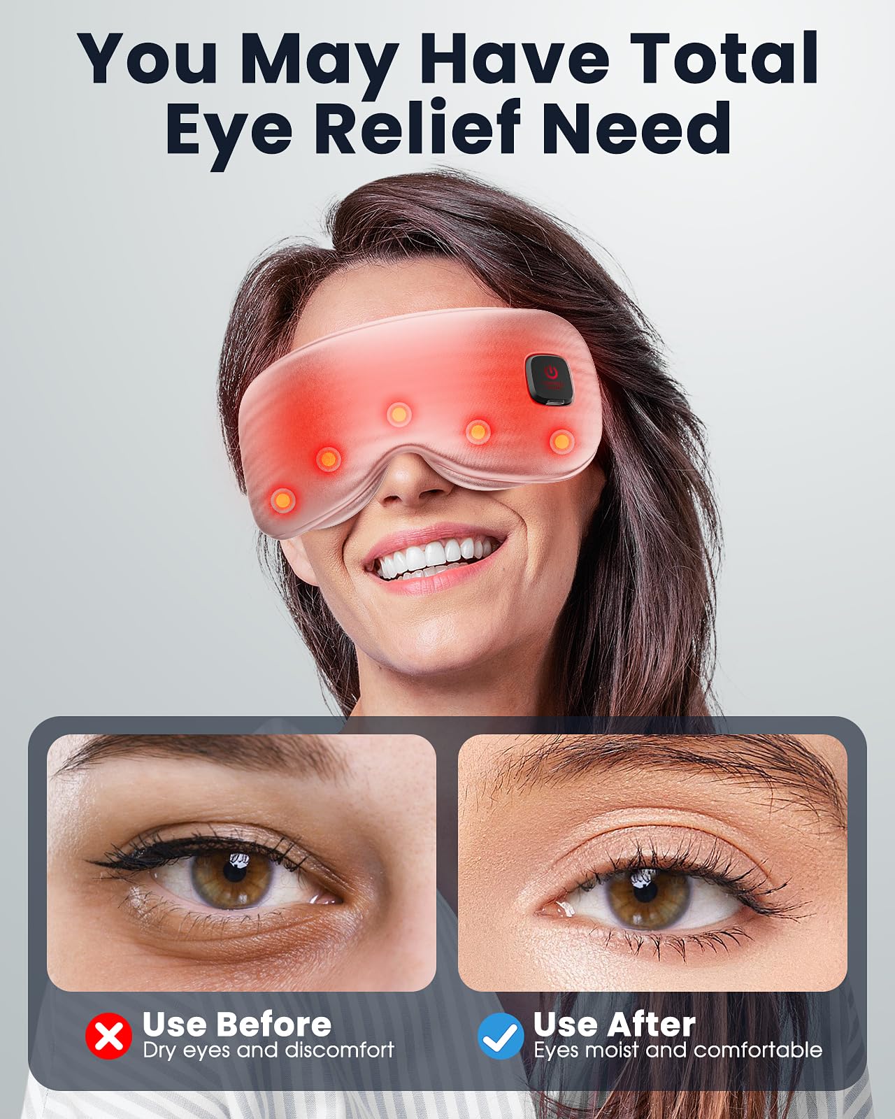 Heated Eye Mask - Cordless Eye Mask for Dry Eyes, FSA - HSA Eligible, Eye Relief, Improved Sleep, Washable Eye Heating pad for Travel and with Replaceable Shell (Gray)