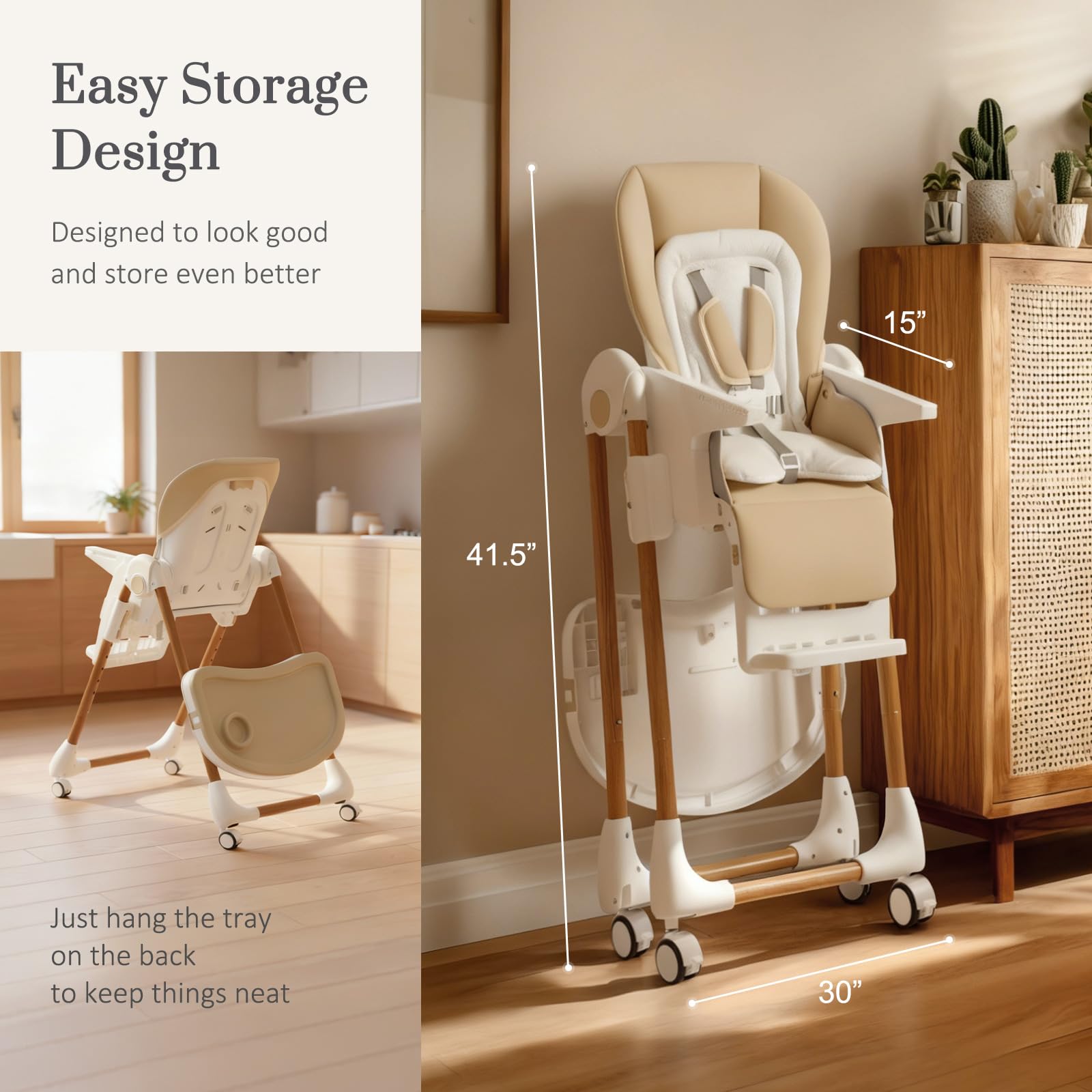 Mallify Foldable High Chairs for Babies and Toddlers, 3-in-1 Convertible Baby High Chair with Removable Soft Cushion and Tray, Adjustable Height & Recline, Lockable Wheels, Dark Blue