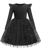 Arshiner Toddler Girls Tutu Dresses Long Sleeve Ruffle Fall Winter Holiday Star Sequin Tulle Dress 2-6Y