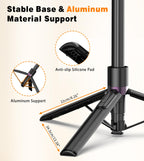 TONEOF 68" Magnetic Selfie Stick Tripod with Aluminum Strong Magnetic Holder for Magsafe, 360° Rotatable Travel Phone Tripod Stand with Metal Ring & Rechargeable Remote for iPhone/Android(Beige Gray)