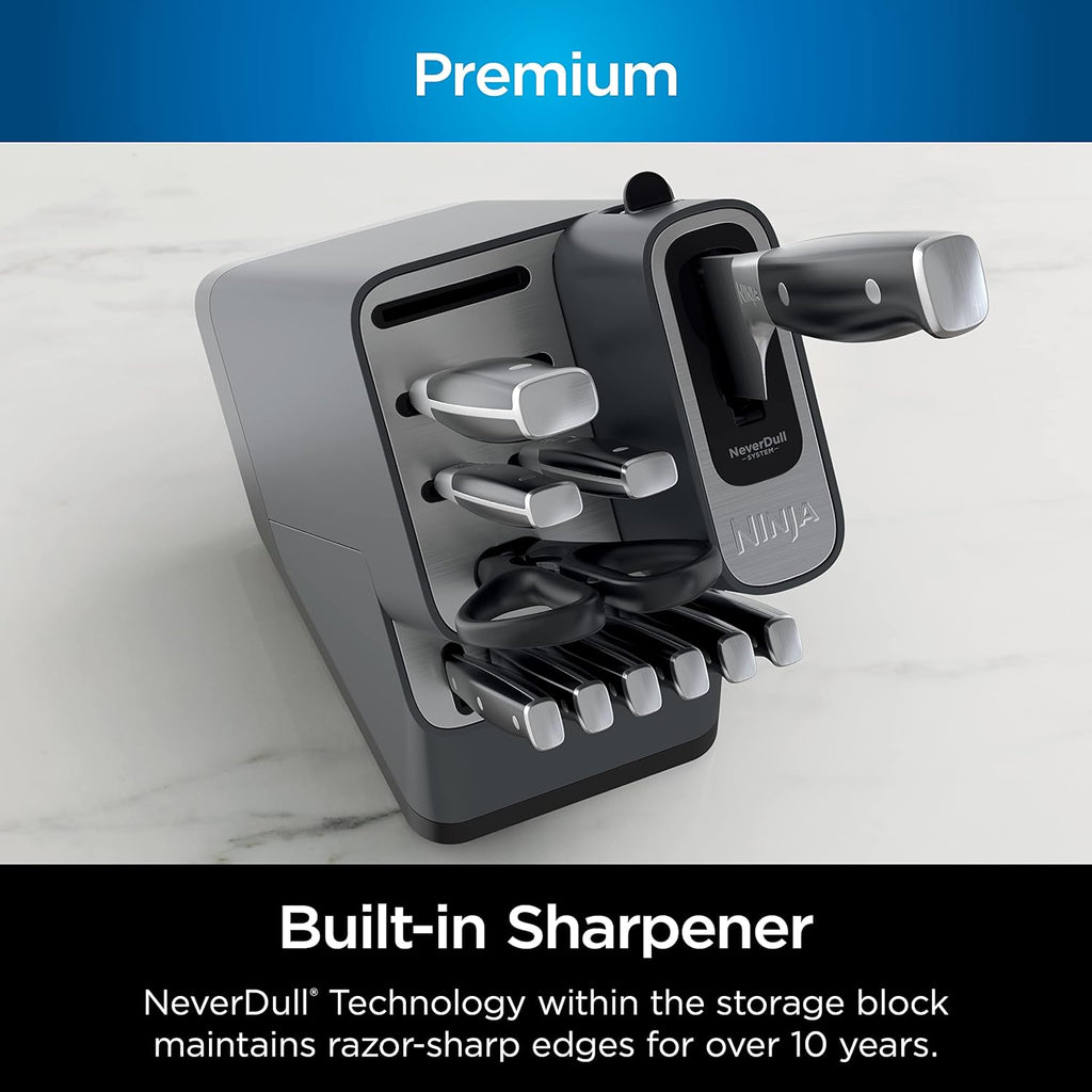 Ninja Knife Set, Knife Sharpener, Knife Block Set, Stainless Steel Knives, 14 Piece Set, Steak Knives, Chef Knives and More, Foodi NeverDull, Black, K32014