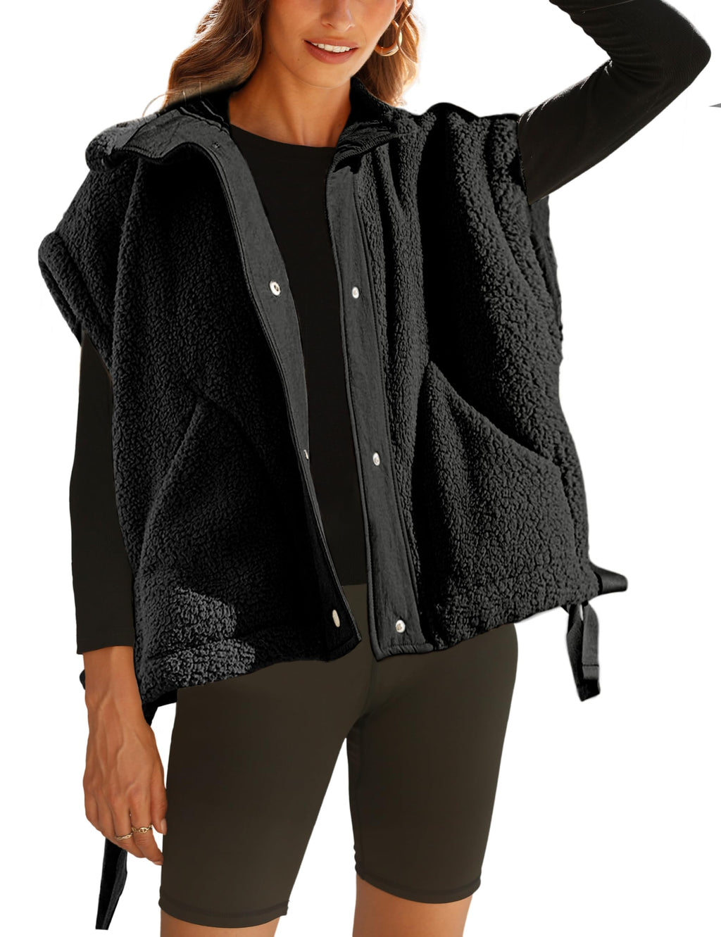 Athlisan Womens Fleece Vest Casual Sleeveless Button Down Sherpa Jacket Outerwear with Pockets