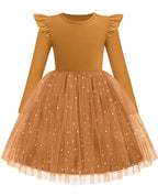 Arshiner Toddler Girls Tutu Dresses Long Sleeve Ruffle Fall Winter Holiday Star Sequin Tulle Dress 2-6Y