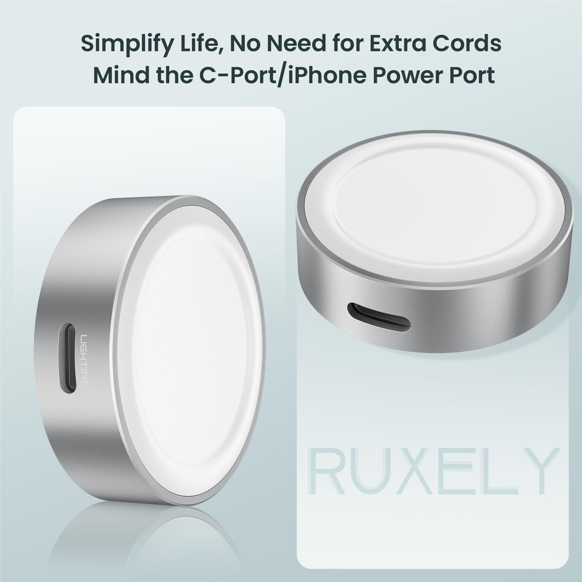 Ruxely Magnetic Charger for Apple Watch,Portable Wireless Fast iWatch Charger Adapter with USB C & iPhone Power Port,Short Apple Watch Charging Cable for iWatch Series 11 10 9 8 7 6,Ultra 3,42/46/44mm