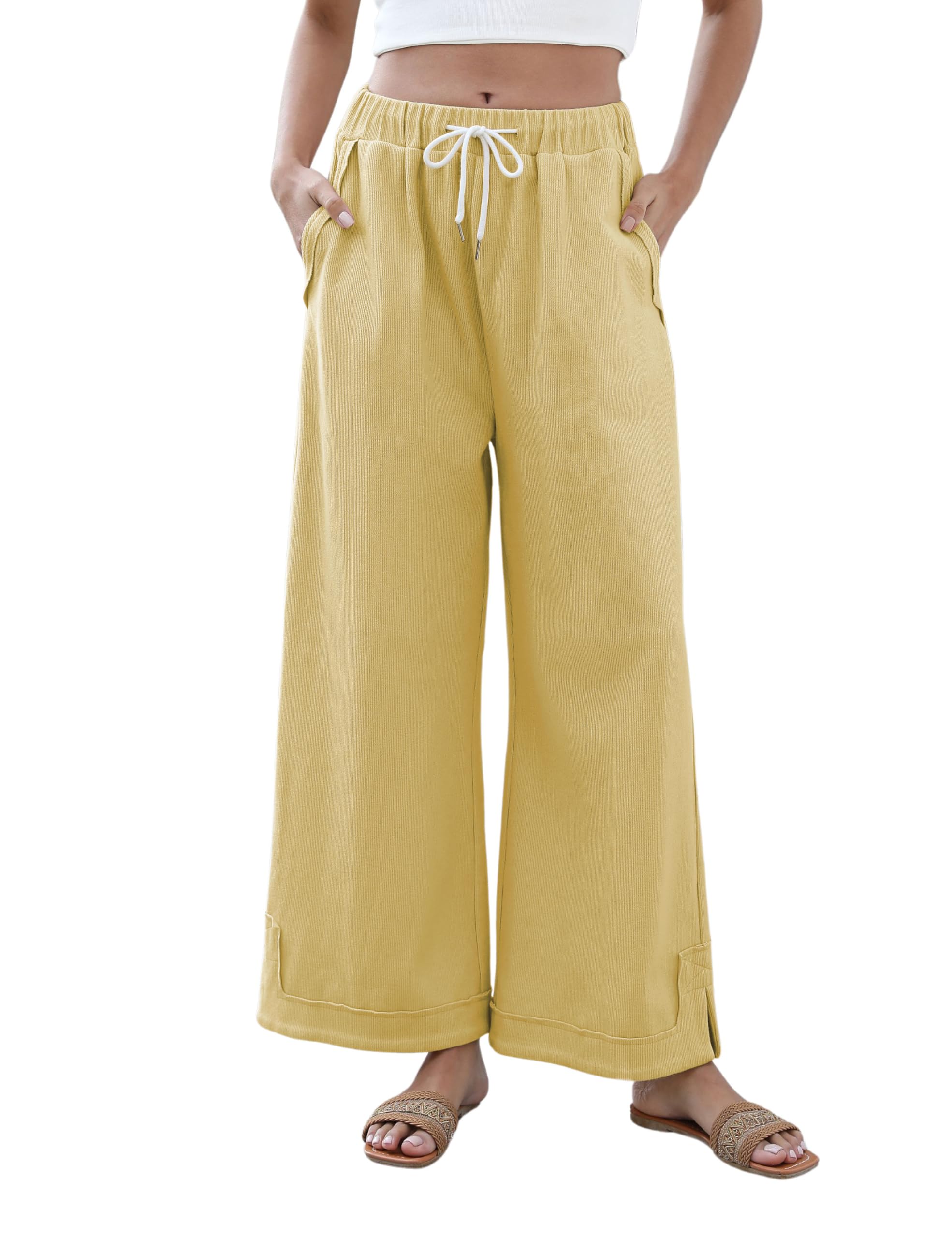 Athlisan Womens Baggy Wide Leg Palazzo Pants Casual Loose Drawstring Elastic Waisted Lounge Trousers with Pockets