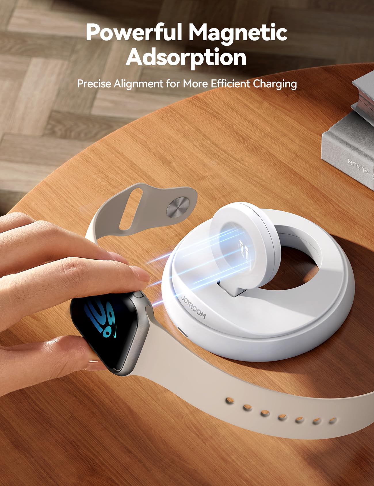 JOYROOM Apple Watch Charger Stand, Portable Magnetic iWatch Charger with Cord, Foldable Fast Charger for Apple Watch Series 10/9/8/7/6/5/SE/Ultra 2, Nightstand Mode Support, White