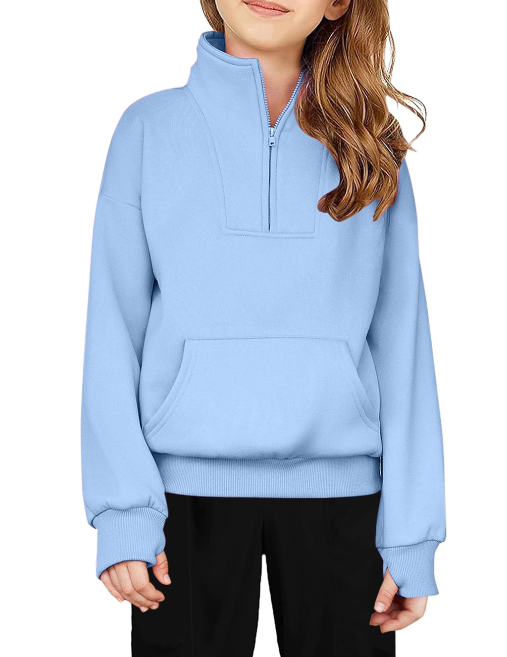 Arshiner Girls Half Zip Sweatshirt Fleece Quarter Zip Pullover Sweatshirts Fall Clothes for Teen Girls Thumb Hole
