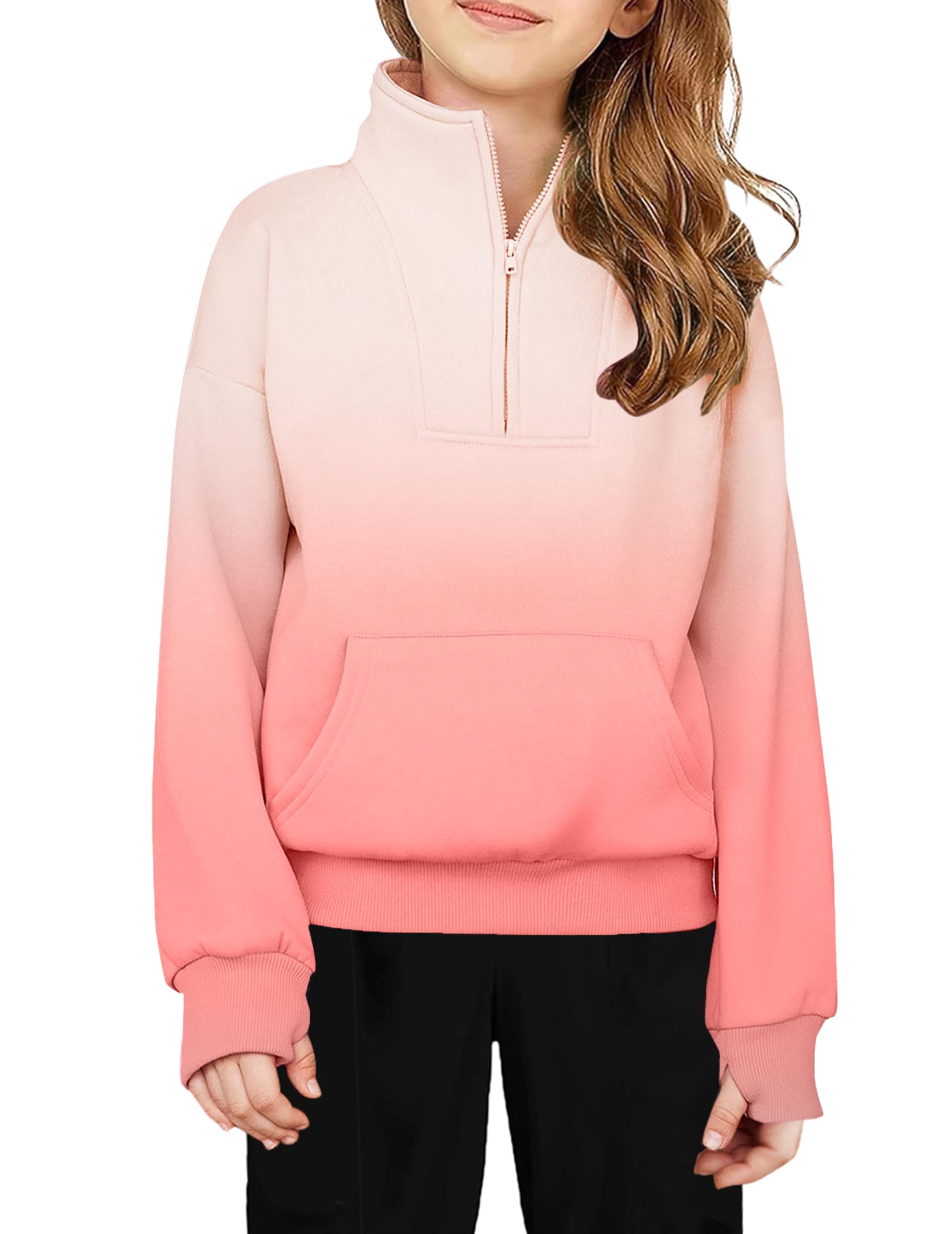 Arshiner Girls Half Zip Sweatshirt Fleece Quarter Zip Pullover Sweatshirts Fall Clothes for Teen Girls Thumb Hole