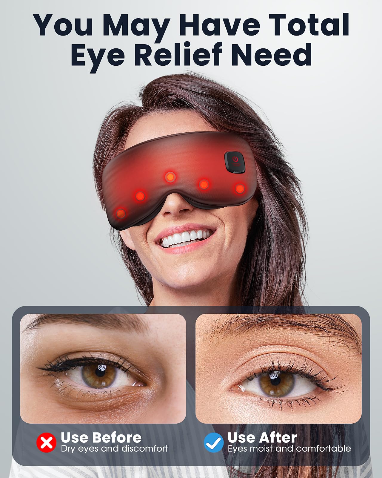 Heated Eye Mask - Cordless Eye Mask for Dry Eyes, FSA - HSA Eligible, Eye Relief, Improved Sleep, Washable Eye Heating pad for Travel and with Replaceable Shell (Gray)