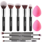 BEAKEY Makeup Brushes Set, Professional Foundation Eyeshadow Concealer Blush Powder Bronzer Applicator, 2 Blender Sponge with Beauty Paper Case stocking stuffers