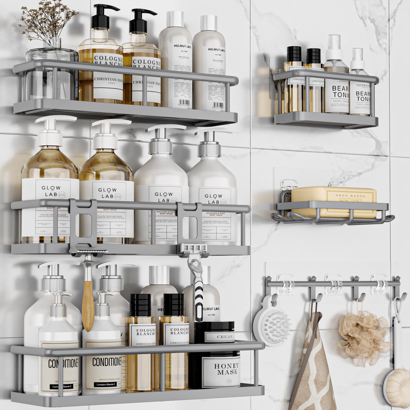 YASONIC Shower Caddy, 100% Rustproof Shower Shelves for Inside Shower, No Drilling Bathroom Organizers and Storage, 6 Pack Large Capacity Bathroom Shelves for Kitchen & Home Decor