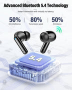 Wireless Earbuds, Bluetooth 5.4 Headphones Bass Stereo, Ear Buds with Noise Cancelling Mic, LED Display in Ear Earphones Clear Calls, IP7 Waterproof Bluetooth Earbuds for Laptop/Phones/Sports, Black
