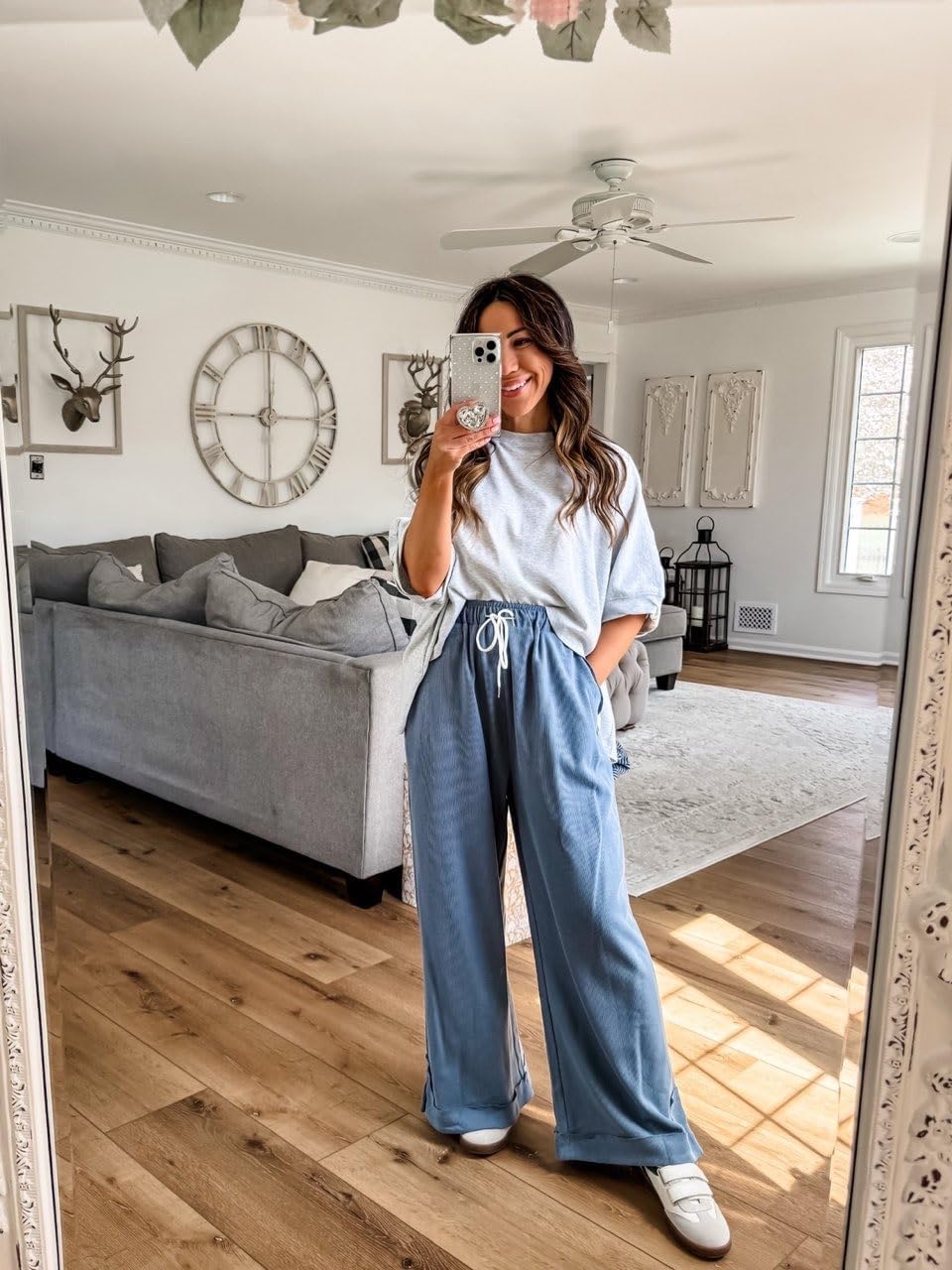 Athlisan Womens Baggy Wide Leg Palazzo Pants Casual Loose Drawstring Elastic Waisted Lounge Trousers with Pockets