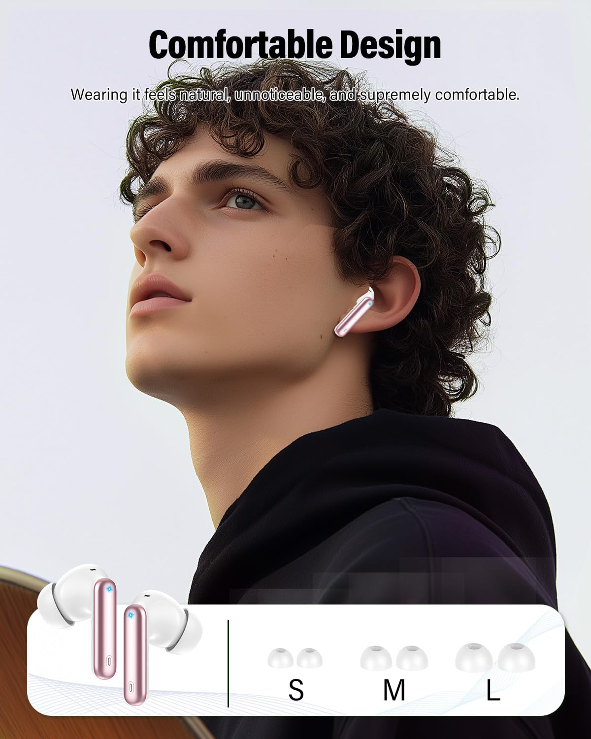Wireless Earbuds, Bluetooth 5.4 Headphones Bass Stereo, Ear Buds with Noise Cancelling Mic, LED Display in Ear Earphones Clear Calls, IP7 Waterproof Bluetooth Earbuds for Laptop/Phones/Sports, Black