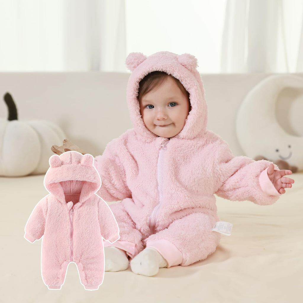 Newborn Baby Bear Outfit Suit Girls Boys Fleece Jumpsuit Romper Hooded Winter Snowsuit Clothes