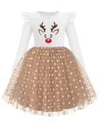 Arshiner Toddler Girls Tutu Dresses Long Sleeve Ruffle Fall Winter Holiday Star Sequin Tulle Dress 2-6Y