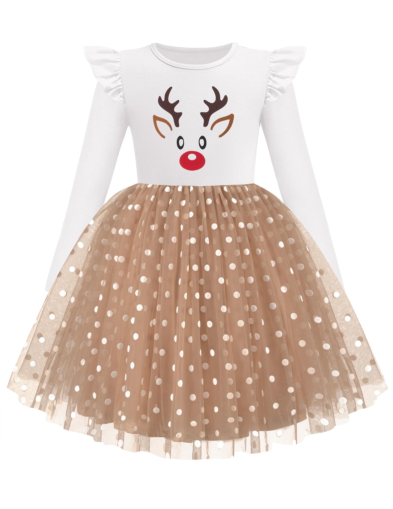 Arshiner Toddler Girls Tutu Dresses Long Sleeve Ruffle Fall Winter Holiday Star Sequin Tulle Dress 2-6Y